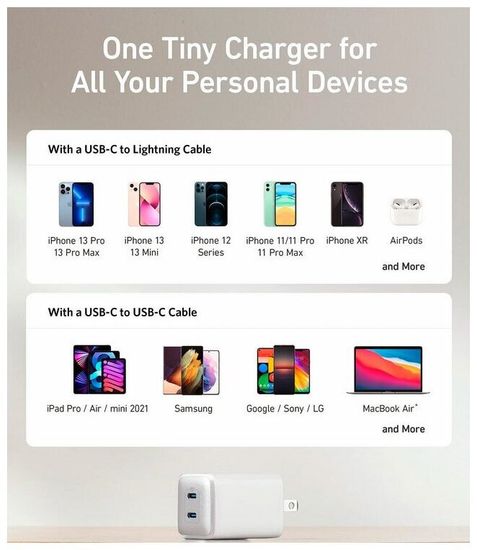 Сетевое зарядное устройство Anker PowerPort 521 Nano Pro 40 W 2xUSB-C (A2038G21), белый