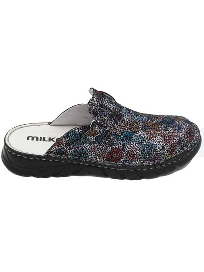 03 | "Duki" |Женские медицинские сабо натуральная кожа (черный цветок)