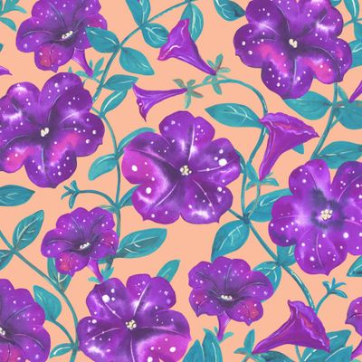 Акварельные петунии Ночное небо на персиковом