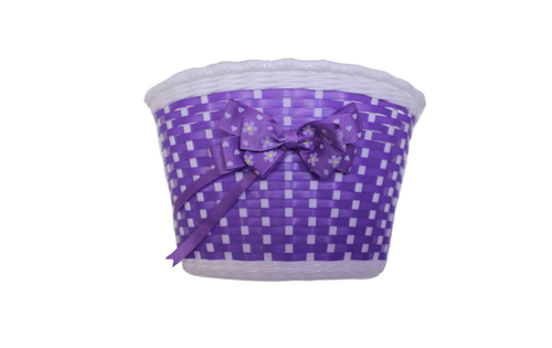 Корзина TRIX для детского велосипеда 12"-16", крепление на руль, 235х165х155мм, пластиковая, плетёная, бело-фиолетовая