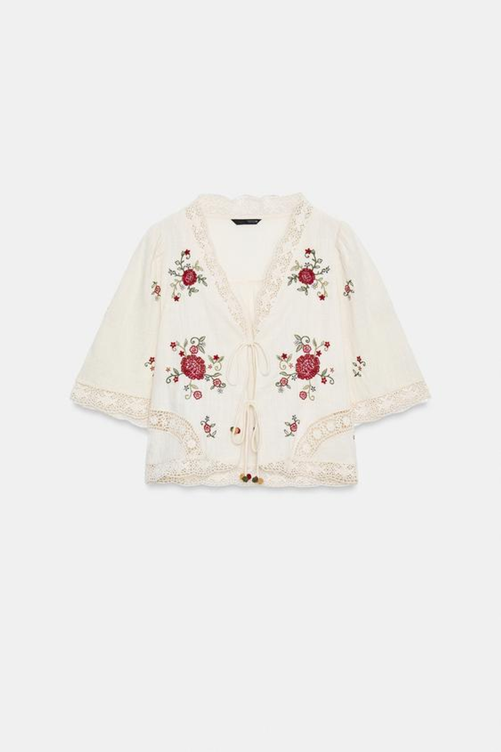 ZARA ТОП С ВЫШИВКОЙ, ЭКРЮ