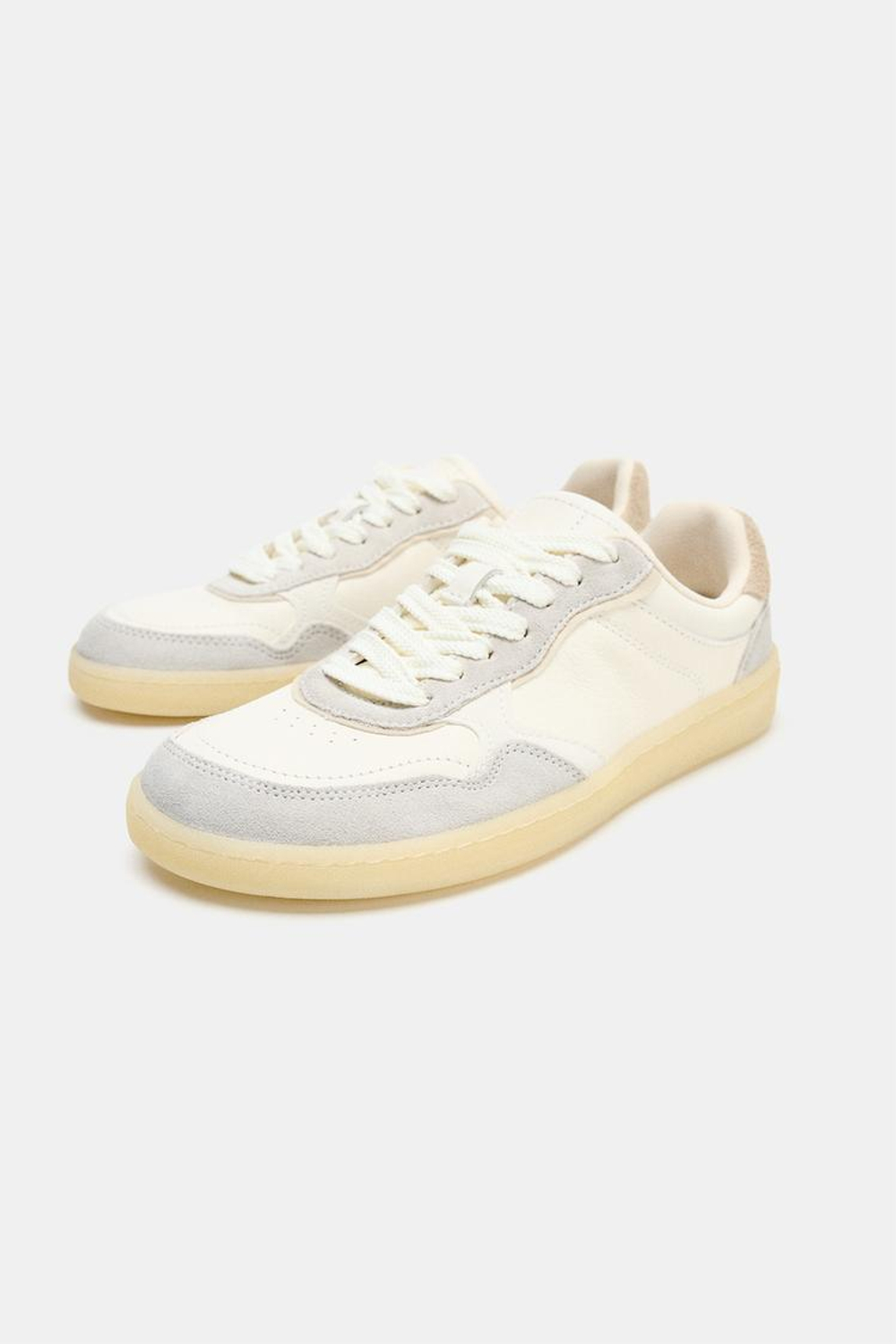 ZARA КОМБИНИРОВАННЫЕ КОЖАНЫЕ КРОССОВКИ BAREFOOT, ЭКРЮ