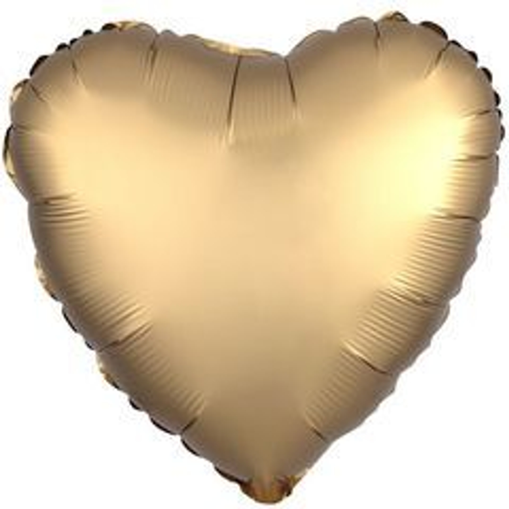 А 18" Сердце, Сатин, Gold (Золото), 1 шт.