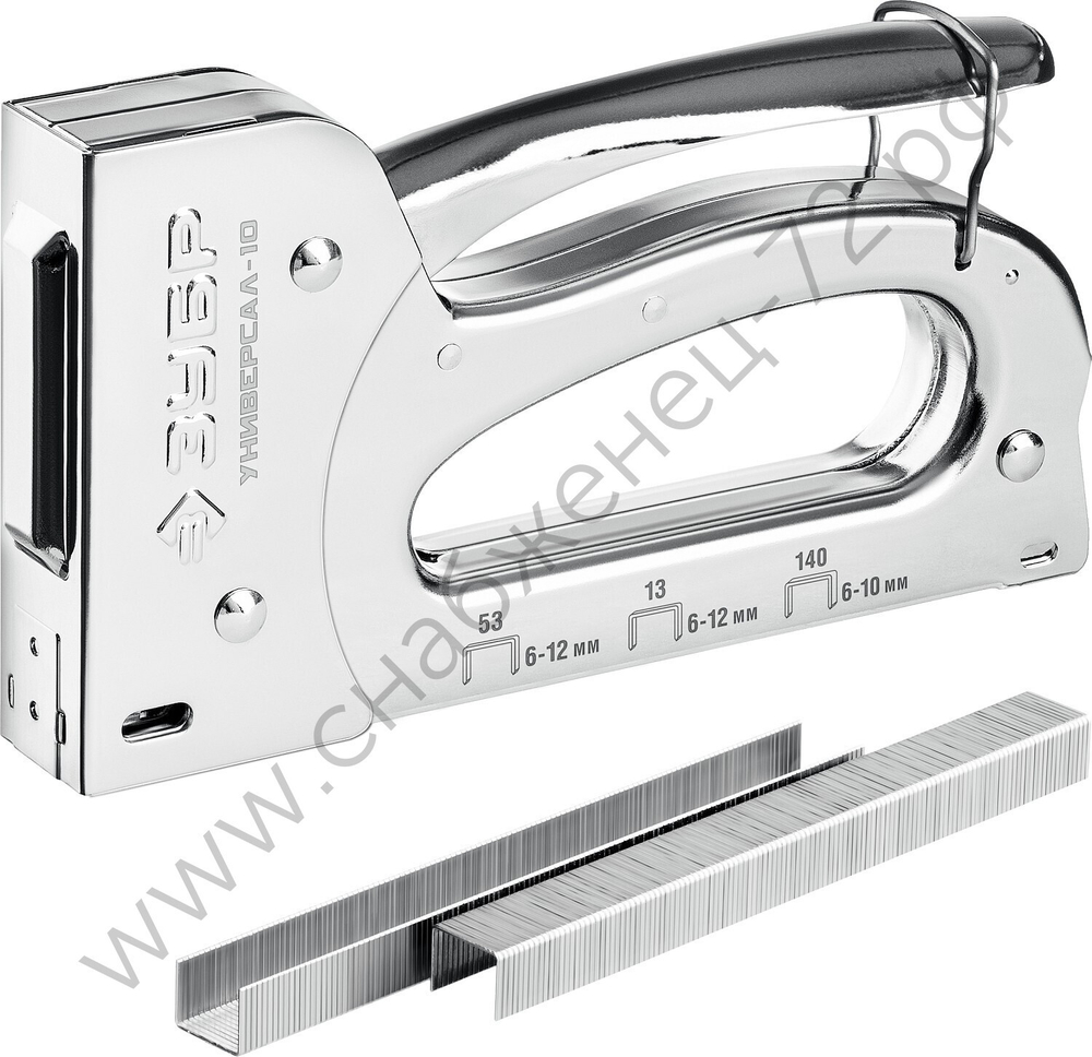 ЗУБР Универсал-10 4-в-1: 53 (A/10/JT21) 23GA (6-10 мм)/140 (G/11/57) 20GA(6-10 мм)/53F/13, Универсальный компактный степлер (31525)
