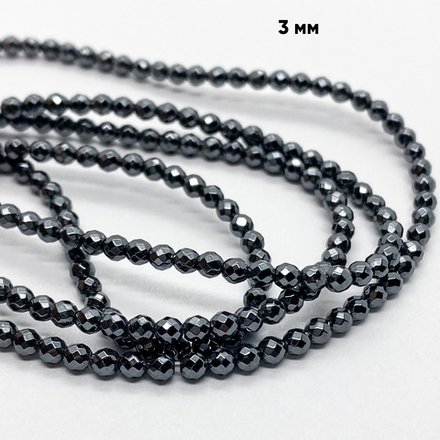 Гематит Шар граненый бусины (имитация), цвет черный, диаметр 3 мм, цена за нить 38 см