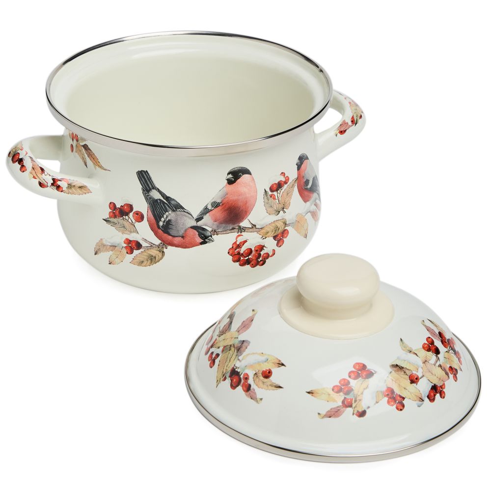 КАСТРЮЛЯ AGNESS ЭМАЛИРОВАННАЯ С ЭМАЛ.КРЫШКОЙ СЕРИЯ "СНЕГИРИ", 1.5 Л, 16*10 СМ