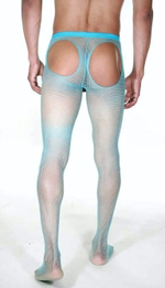 Мужские колготы в мелкую сетку с интимными вырезами (Размер: S-M) (Цвет: голубой)
