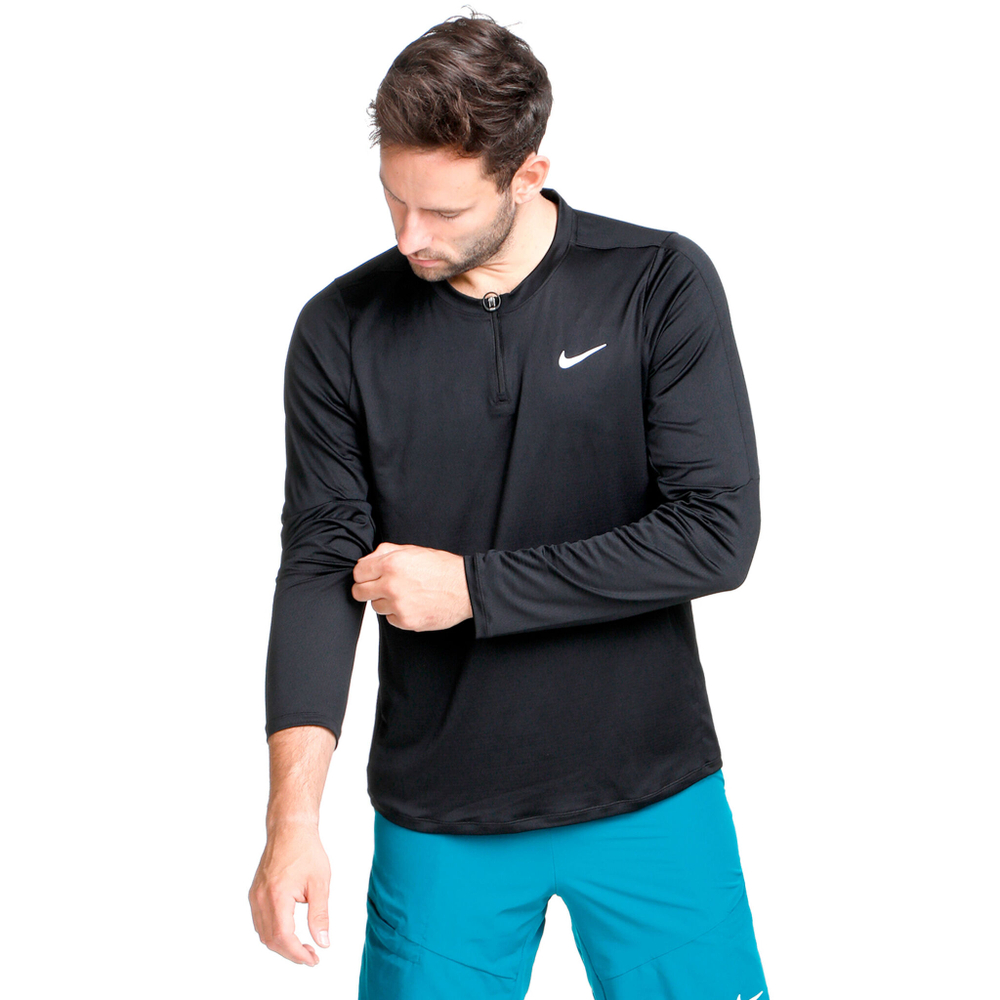 Мужское теннисное поло Nike Dri-Fit Advantage Half-Zip Long Sleeve Men - Black