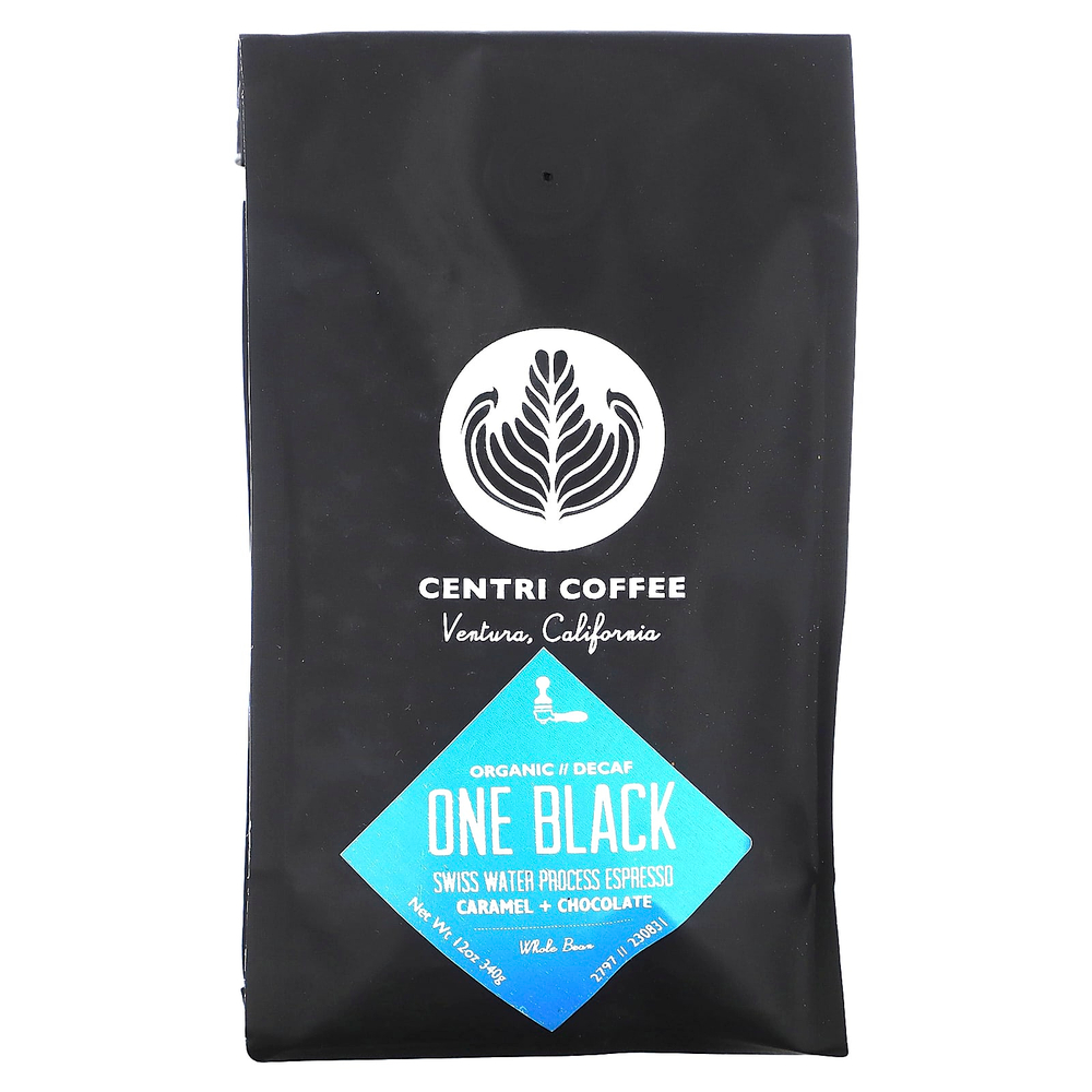 Centri Coffee, Centri Coffee, Organic One Black, карамель и шоколад, цельные зерна, без кофеина, 340 г (12 унций)