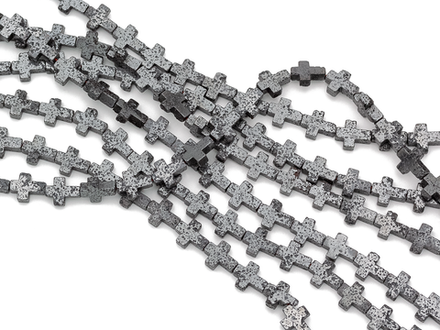 Нить бусин из вулканической лавы с покрытием, "Крестики" 10х8мм