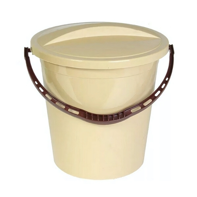 Ведро пластиковое с крышкой 14 л, бежевый / темно-коричневый,