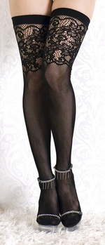 Чулки черные в мелкую сетку с имитацией кружева сверху SM (42-44) (Цвет: черный)