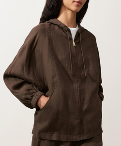 Oysho Куртка с капюшоном в полоску из 100% льна, темно-коричневый