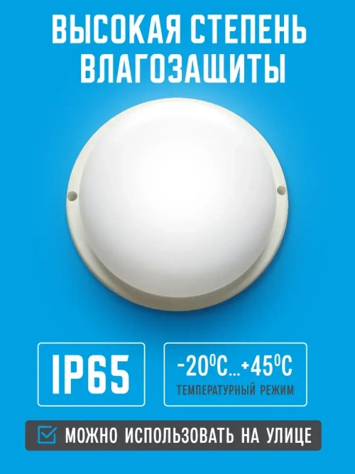 Светильник светодиодный 20Вт 6500К, герметичный IP65. С микроволновым сенсором.