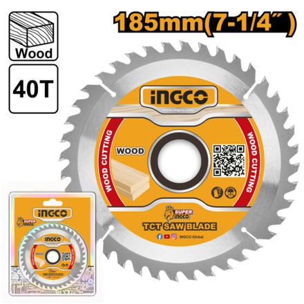 Диск пильный по дереву TCT INGCO TSB118515 INDUSTRIAL 185х20 мм 40Т