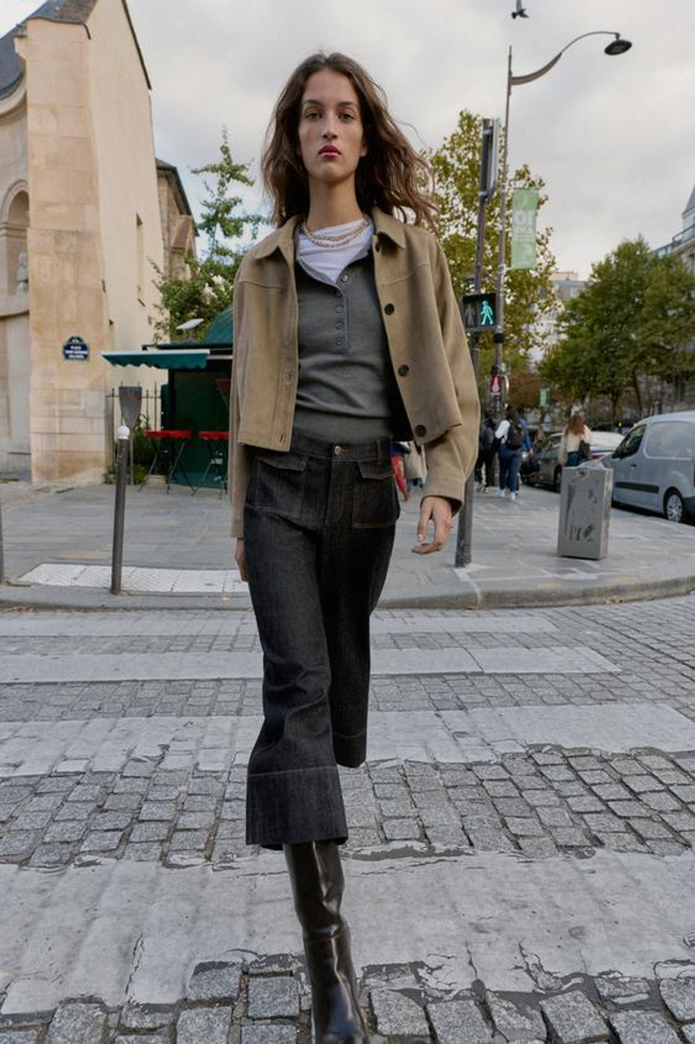 ZARA ДЖИНСЫ Z1975 CULOTTE СО СРЕДНЕЙ ПОСАДКОЙ И КЛАПАНАМИ НА КАРМАНАХ, ЧЕРНЫЙ