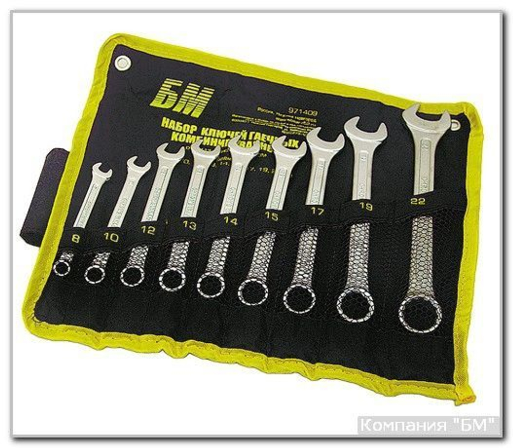 Набор ключей БМ КГК 8-19 мм 8 предметов тетроновая сумка CrV