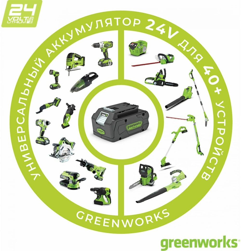 Цепная пила аккумуляторная GREENWORKS GD24CS30 24В,3/8-1,1-45,30см,б/щ,без АКБ и ЗУ (2007007)