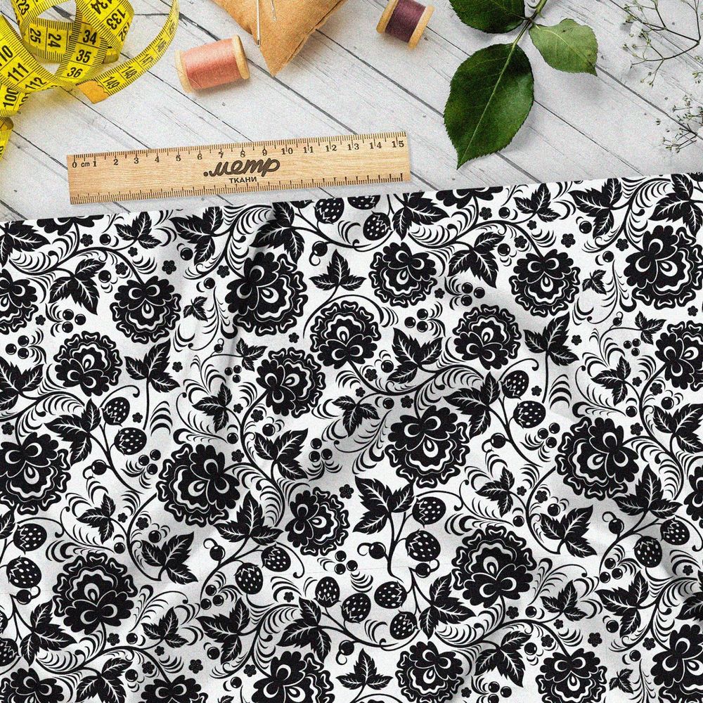 Ткань блэкаут черная хохлома