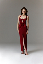 Платье миди удлиненное из сатина драпированное с вырезом