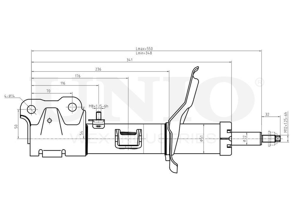 Амортизатор газовый передней подвески левый UNIO SAB-10030