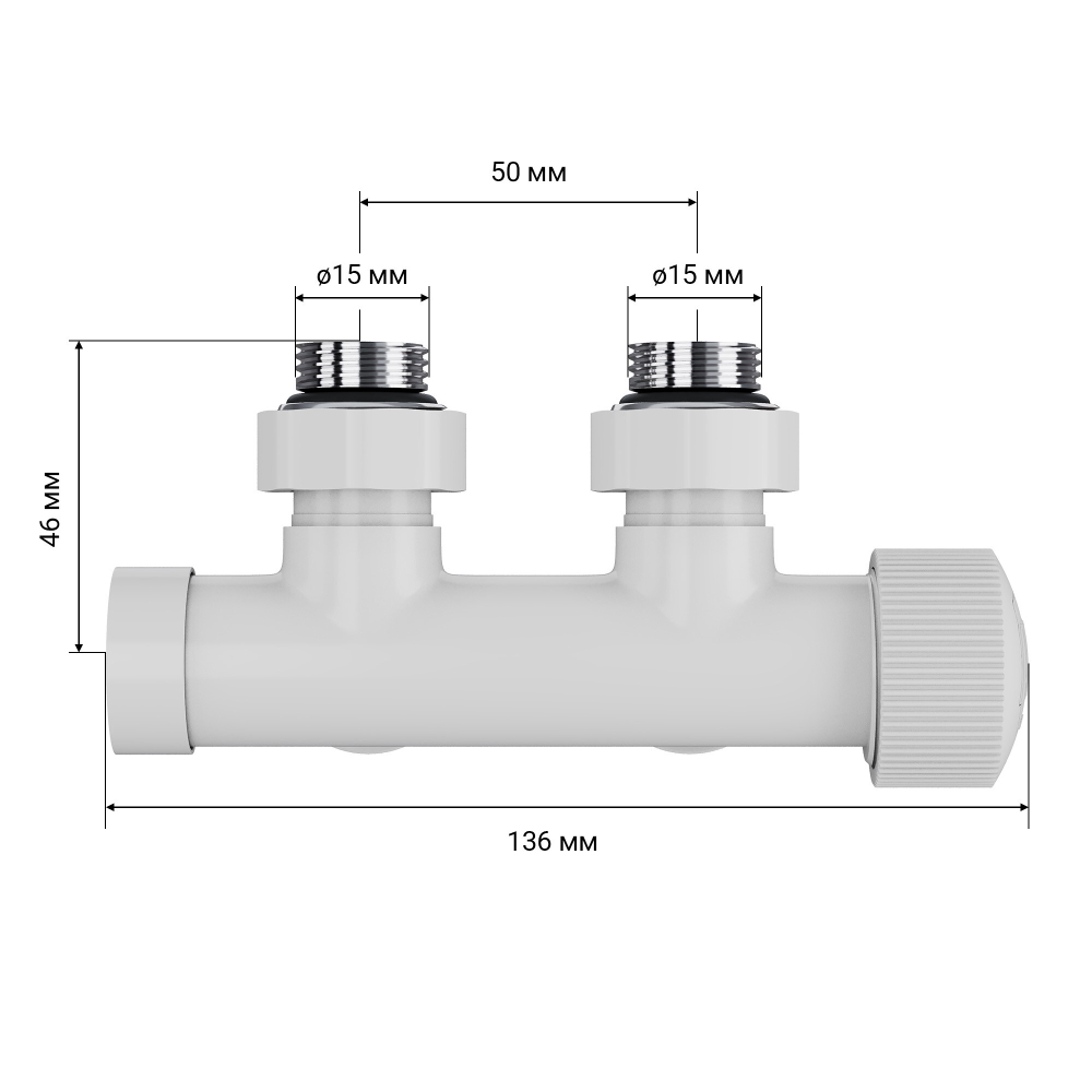Узел нижнего подключения термостатический угловой Royal Thermo Design Pro 15мм М30х1,5 (Белый)