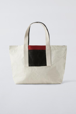 ZARA РАЗНОЦВЕТНАЯ СУМКА-ШОПЕР, ЦВЕТ ЛЬДА