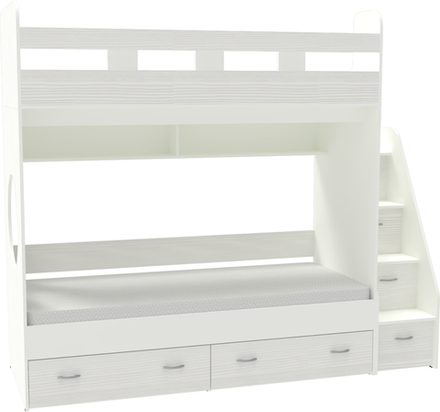Двухъярусная кровать КарИВи Юниор 1 90х200 Белый  Белое Дерево