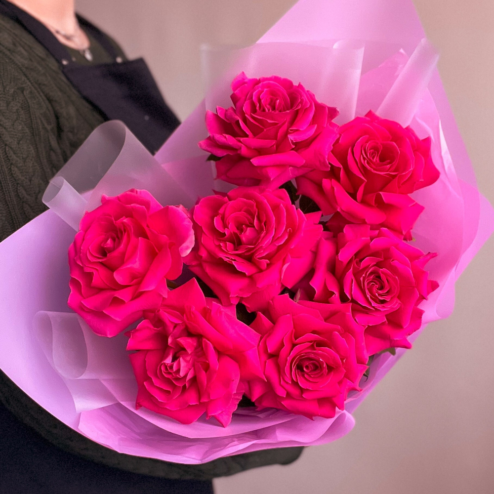 Малиновые французские розы 7 шт