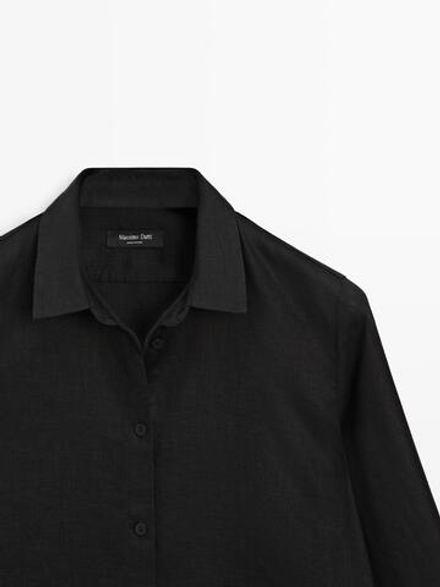 Massimo Dutti Льняная рубашка свободного кроя, черный