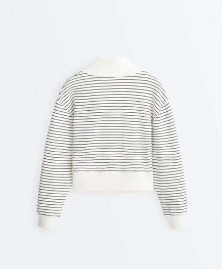 Oysho Куртка в полоску с воротником Rib из хлопка, светлый экрю