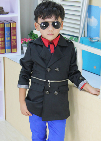 Плащ детский двубортный с декоративной молнией на талии