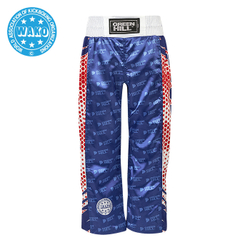 KBT-3628w Брюки для кикбоксинга WAKO Approved синие