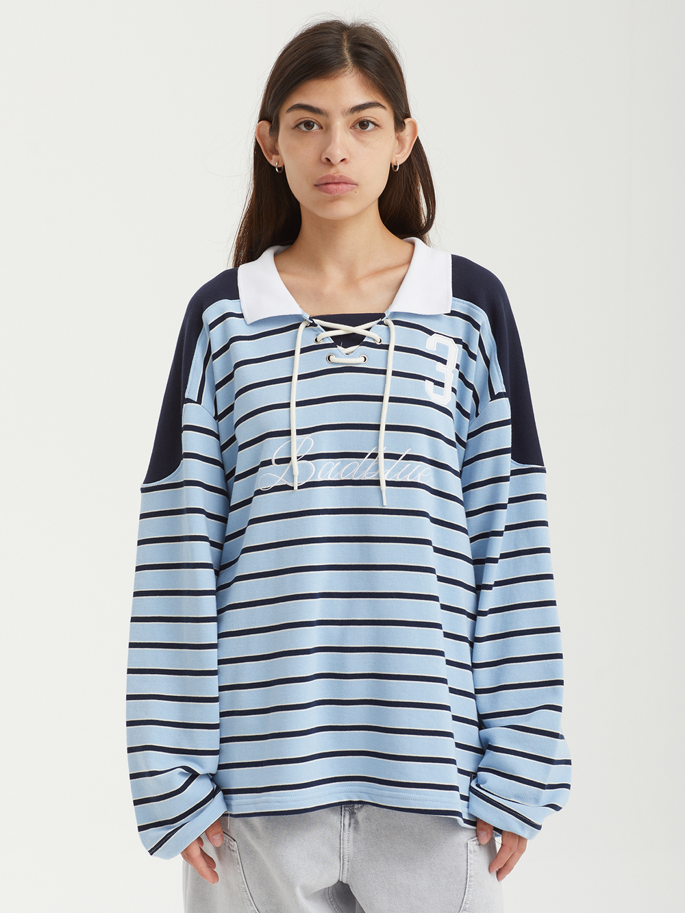 Женская Рубашка Stripe Polo Hockey Jersey Blue