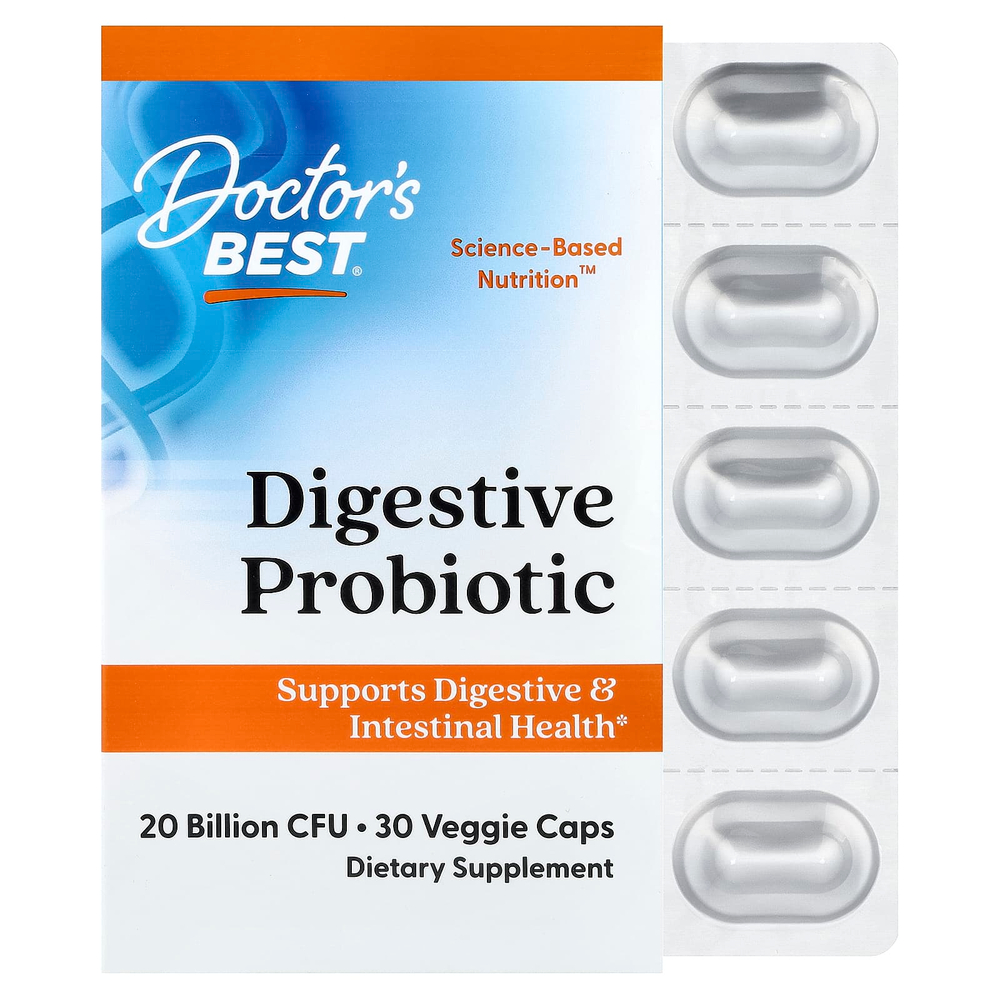 Doctor's Best, пробиотик для пищеварительной системы, 30 растительных капсул