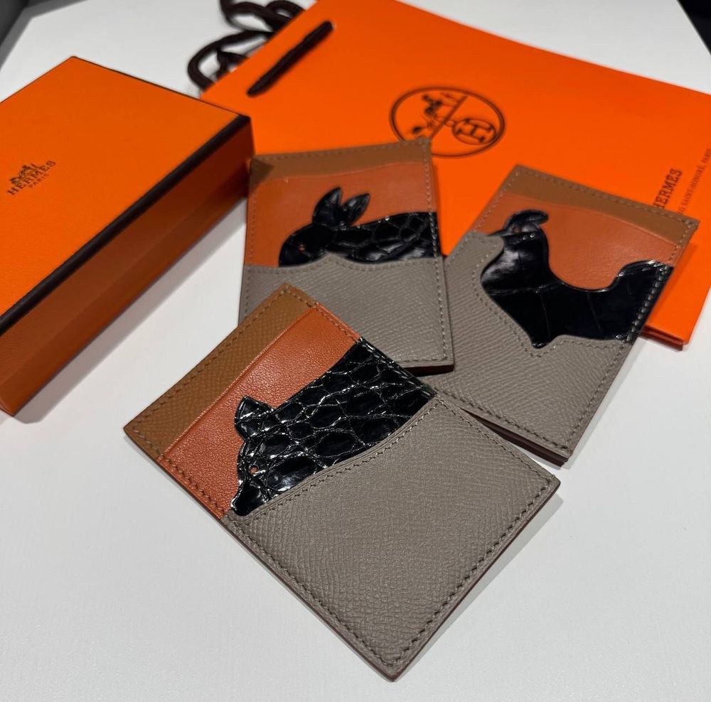 Картхолдер Hermes вставка из кожи крокодила