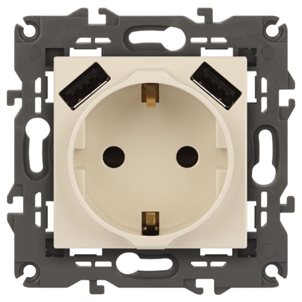Розетка ЭРА Elegance 14-4109-02 2P+E 16A-250В штор. с 2xUSB 5В-3А слоновая кость | Эра Elegance