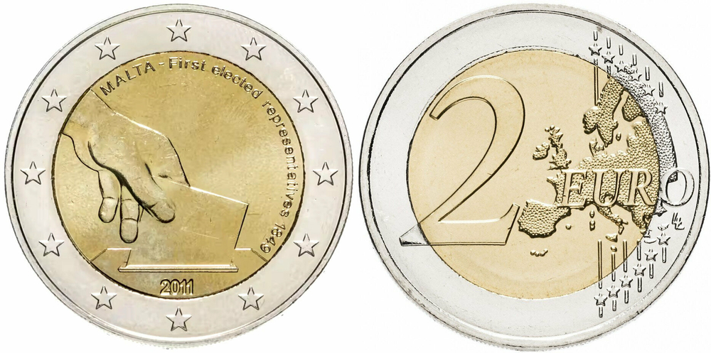 Мальта 2 евро 2011 Конституция Мальты - Первые выборы представителей в 1849 году UNC