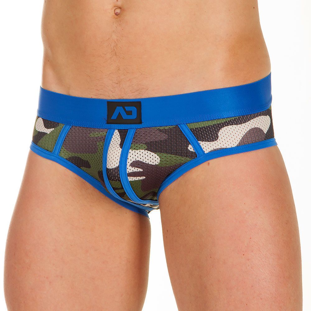 Трусы мужские брифы-джоки камуфляжные с синей резинкой ADDICTED
