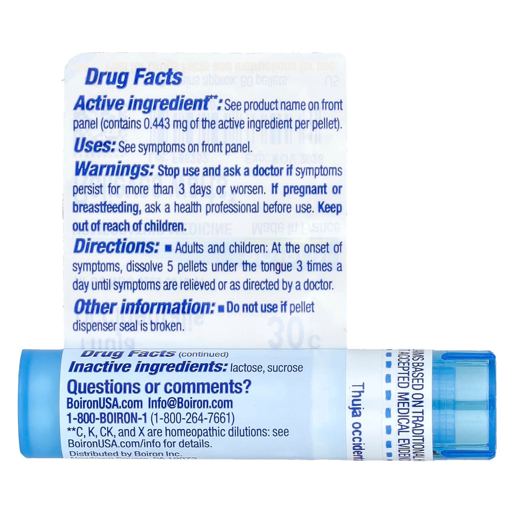 Boiron, Thuja Occidentalis, 30C, от бородавок, прибл. 80 гранул