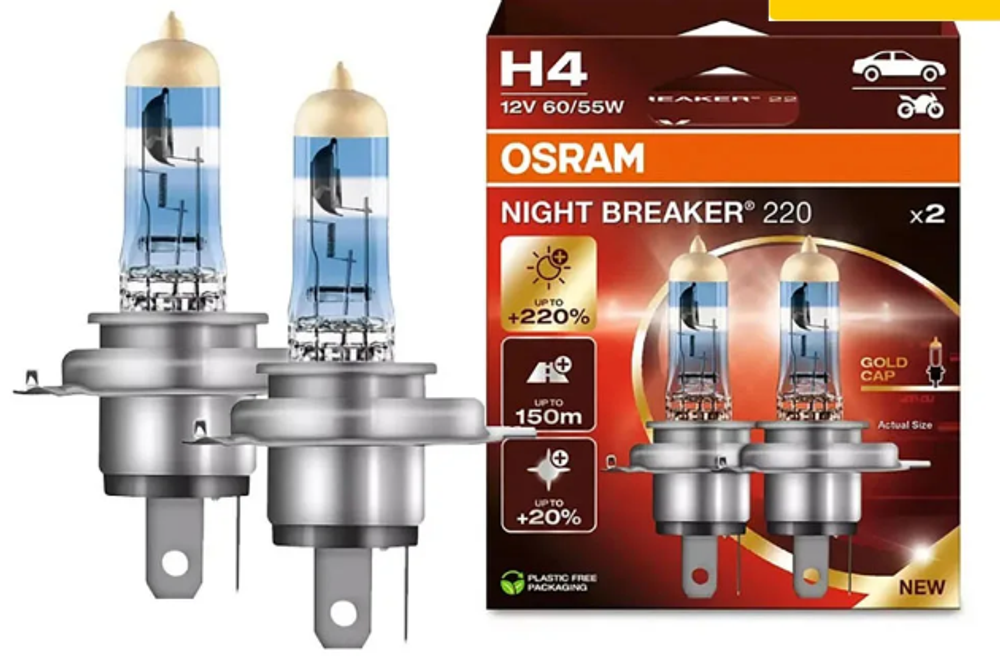 Автолампа H4 12V 60/55W P43t Osram  +220% NIGHT BREAKER (64193NB200-2HB) (карт уп) к-т ORIGINAL