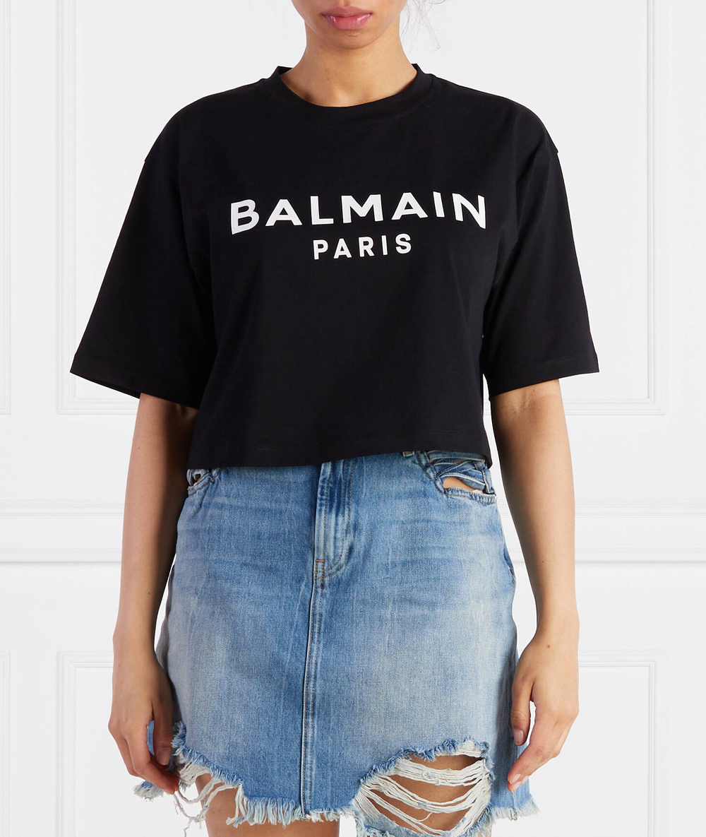 Футболка CROPPED Balmain - черный(BF1EE020 BB02)