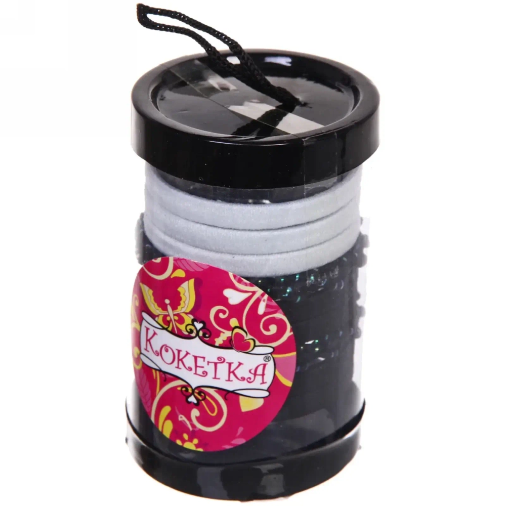 Резинки для волос детские в тубе 9шт «ЗАБАВА», цвет черно / белый, d-4см (наклейка Кокетка)