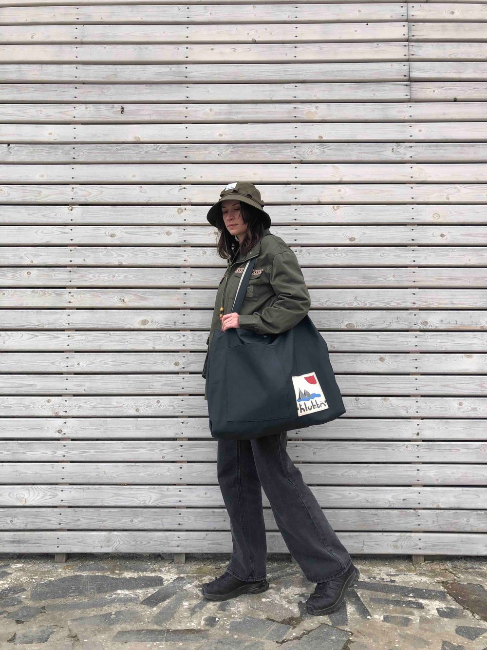 Шоппер Klumba Ручной работы XXL с патчем «море» Графитовый