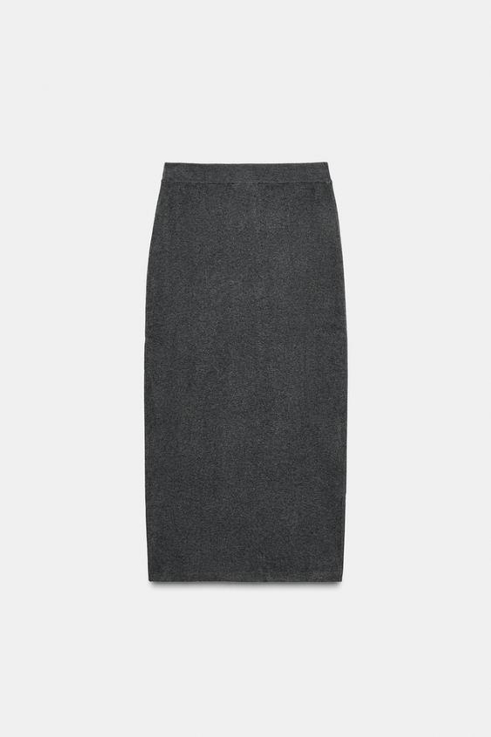 ZARA ОДНОТОННАЯ ТРИКОТАЖНАЯ ЮБКА МИДИ ИЗ МЯГКОЙ ТКАНИ, СЕРЫЙ МЕЛАНЖ