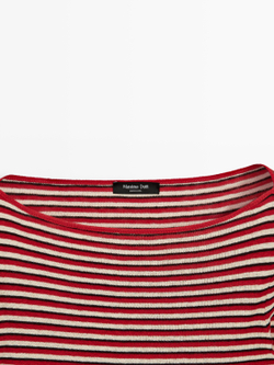 Massimo Dutti Футболка в полоску с длинными рукавами, красный