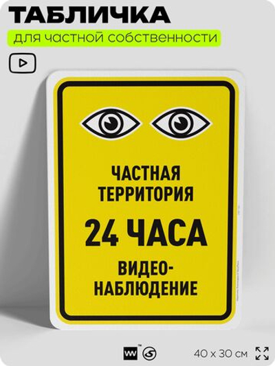 Табличка для частной территории "Частная территория, видеонаблюдение 24 часа", на дом, для участка, организаций, предупреждающая, 40х30 см, Silver Plane x Айдентика Технолоджи