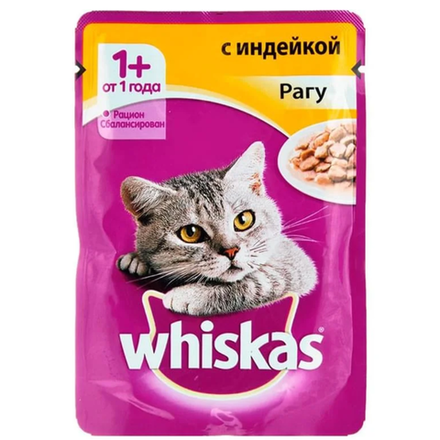 Влажный корм Whiskas для кошек с индейкой 85 гр