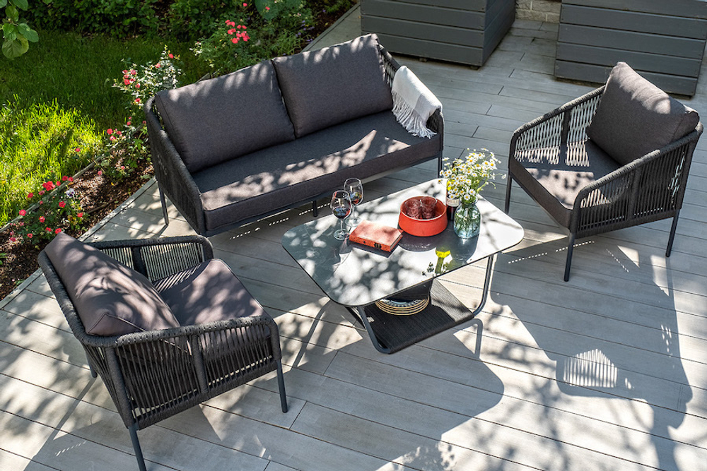 "Канны" лаунж-зона 4-местная плетеная из роупа (веревки), цвет темно-серый