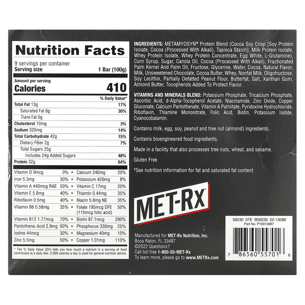 MET-Rx, Big 100, батончик вместо еды, со вкусом хрустящего печенья, 9 батончиков, весом 100 г (3,52 унции) каждый